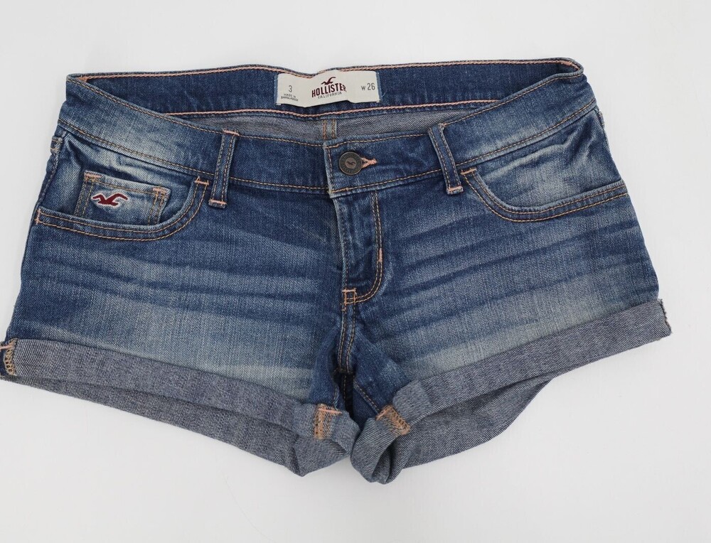Hollister Shorts Womens 3 Blue Denim Cuffed Low Rise Cotton Stretch Jean Short